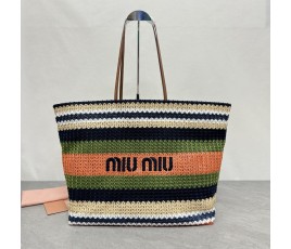 [MIU MIU-미우미우] 미우미우 라피아 코튼 토트백